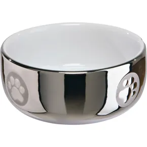 Keramiknapf für Katzen mit Pfoten 0,3 l/11 cm silber/weiß